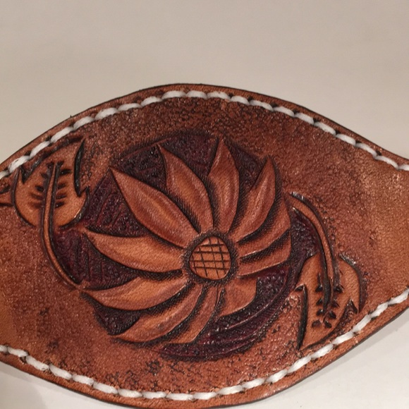 Boho Western Floral Tooled Leather Cuff Bracelet - Picture 10 of 14